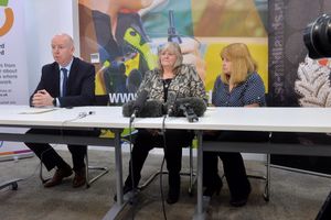 Detective Sergeant Paul Hughes led a police press conference in the wake of Darren Whitehouse's death in February 2021.
(L-R) DS Paul Hughes;  Darren's mother Susan Timmins and (R) Aunt Christine Beckett also present.