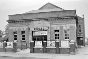 The Regal Cinema, Market Drayton. The print is undated but at the time it was showing 'Operation Petticoat' with Cary Grant and Tony Curtis, which dated from 1959, so a guess is this picture was taken around 1959 or 1960