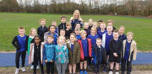 Pupils at Lawley Primary School with Joanna Rowsell Shand