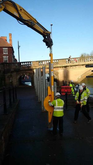 Flood barriers go up in Bewdley, picture: Dave Throup