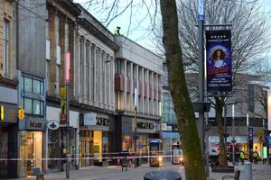 Dudley Street was cordoned off while emergency services and health and safety workers examined the area