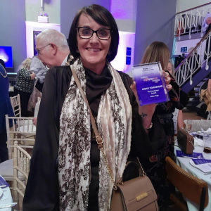 Helen Pugh Collecting BBC Make A Difference Award for her Businesses Fund Raising for local charity Bethphage