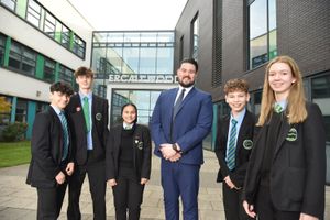 Ercall Wood principal Nick Murphy (centre) with pupils.