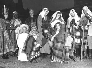 This picture was shared by Paul France, who said: 'Pupils from the Convent at Acton Burnell, (now Concord College) on their annual journey through Shrewsbury Town centre singing carols. I think it's outside the the Catholic Bishop's house which is on the right hand side of the of the approach road to Shrewsbury Castle. The night finished with hot chocolate at the the home of the Sidoli family. Date wise I think about 1958/9. I only know three names, the girl on the front left in white is Sally Stevens, Mary is Bernadette Rigby and the donkey is Jemima!'