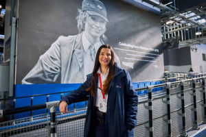 Marta Filipiuk in front of the mural