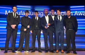 Manufacturing Champion Award presented by Michael Brookes of Collins Aerospace) to winners A & M Pure Precision