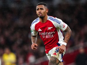 Gabriel Jesus runs during Arsenal's game with Palace