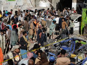 The crowded Farwah market in Yemen's capital, Sanaa, was targeted by US air strikes on Monday