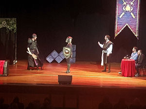 Dungeoneer Claire Cooper caught in the middle of a row between Treguard and Lord Fear. Pictures by: Wayne Beese