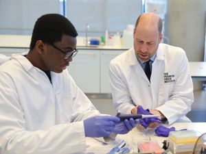 Supporting image for story: William told he is ‘doing a great job’ handling mouse sample during lab visit