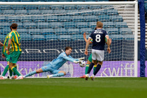 Josh Griffiths was busy making a save even before Albion fell behind. (Photo by Adam Fradgley/West Bromwich Albion FC via Getty Images)
