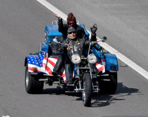 Riders ride United States theme bike at the Bikes4Life annual ride out 