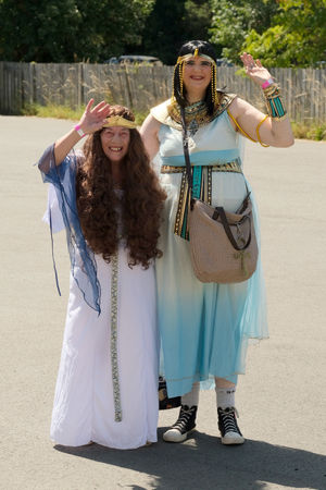 Medieval Princess Laura MacDonald with Egyptian Queen Cleopatra – Lucy Owens. Image Andy Compton