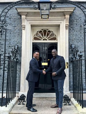 With Emile Heskey outside 10 Downing Street.