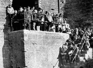 Children from Abraham Darby School at the Vertical Winding Engine at Blists Hill in 1973              