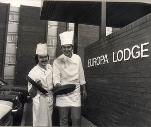 The £750,000 Europa Lodge hotel at the junction of the M5 and A41 was completed on schedule ready for its opening in December 1972. Pictured ready for the big event were head chef Andrew Kmic and chef Paul Kwong.
