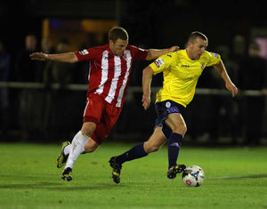 Steve Towers of Brackley Town and Tony Gray of AFC Telford United