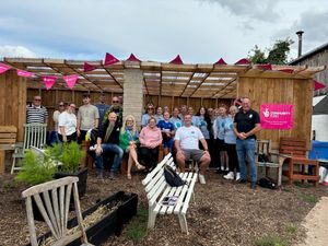 Kev (in white) with his family, friends and the team at Crowsmill