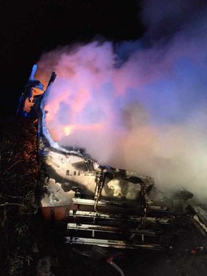 The damaged camper van after the fire on the A456 in Hasbury, Halesowen. Credit: Haden Cross Fire