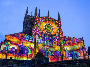 Supporting image for story: 3D projection show returns to light up side of historic Wolverhampton church as part of city art festival