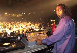 Boxer turned DJ, Nigel Benn plays for 2,500 teenagers at Telford Ice Rink in 2000.
