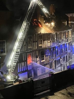 Firefighters battling the blaze. Picture: Dorian Gerhold