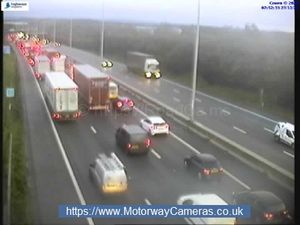Delays of around 40 minutes remain on the M5 after a lorry overturned between Junction 6 and Junction 5