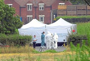 Police at the scene of where a body was found on Clive Road, Pattingham near Wolverhampton, in 2002