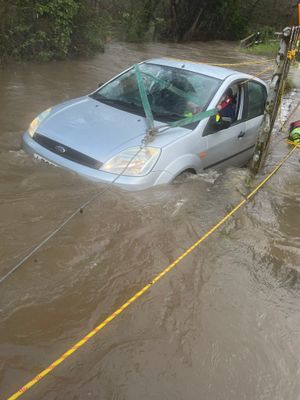 The driver and her dog were rescued by the fire service (Shropshire Fire and Rescue Service).