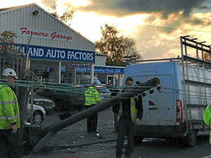 Supporting image for story: Power out as van crashes into electricity pole in Market Drayton