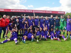 Jubilant AFC Telford players at full-time. Pic: Kieren Griffin