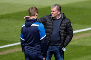 Steve Cotterill the head coach / manager of Shrewsbury Town returns to the ground for the first time having recovered from COVID-19 (AMA)