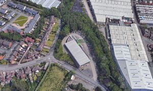 An aerial view showing The Flatts behind Darlaston Swimming Pool