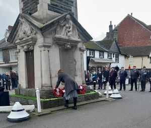 Rhayader County and Town Councillor Angela Davies lays a wreath on behalf of Powys County Council. Submitted picture