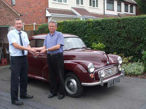 Supporting image for story: Morris Minor back at garage after 42 years