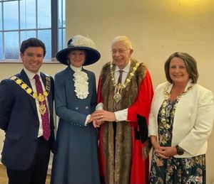David Cooper with Jane Trowbridge and the mayors of Shrewsbury and Ellesmere