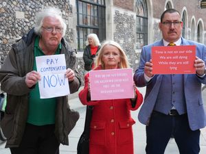 Protesters outside the Infected Blood Inquiry at Church House, in Westminster