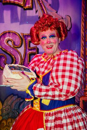 Brad Fitt, Panto Dame, is awarded for his 500th performance at Theatre Severn.