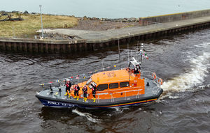 Arklow's all-weather Shannon class lifeboat, the 'Roy Holloway', arriving on station.