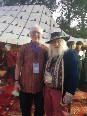 John Row and Keith Rogers in Jmaa El fna Square where stories have been told since the 11th century