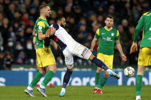 Patrick Bauer of Preston North End and Matt Phillips of West Bromwich Albion during the Sky Bet Championship match between West Bromwich Albion and Preston North End at The Hawthorns on January 26, 2022 in West Bromwich, England. (Photo by Adam Fradgley/West Bromwich Albion FC via Getty Images).