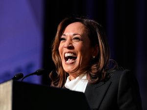 Former vice president Kamala Harris delivers the keynote speech at the Emerge 20th Anniversary Gala in San Francisco