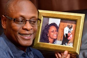 Errol Richards 54 (Works at RICOH in Telford, hence Shropshire Star too), he and work colleagues are fundraising for his daughter Anntoinette Richards to have experimental treatment to fight cancer. He holds a pic of her and of them together..