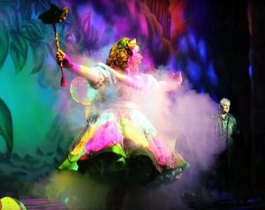 Lisa Riley arriving on stage via the 'fairy elevator'