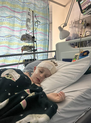 Ethan after his 12 hour long surgery at Birmingham Children's Hospital.