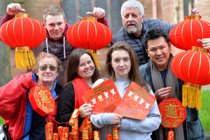 Helena Jefferson, Lucy Luk, Lindsey Brown, Chi Wai Luk, Jordan Gregg and Graham Foster prepare for the Chinese New Year celebrations