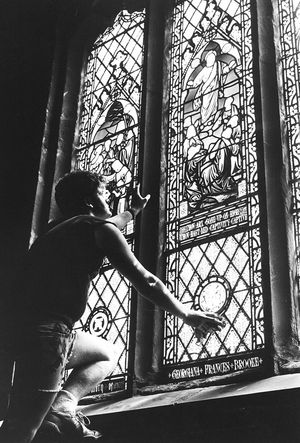 Youngsters from Poland were visiting the Lichfield diocese in July 1986, and spent time helping local children to look after St Andrew's Church, Shifnal. The photograph shows 17-year-old Jonathan Attfield of Great Wyrley, dusting one of the stained glass windows.