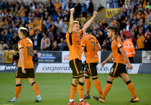 Leo Bonatini of Wolverhampton Wanderers celebrates after scoring to make it 1-0.