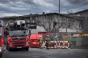 Fire crews at the scene of a fire at G. Simmons and Sons Pork Scratchings unit, Bloxwich.