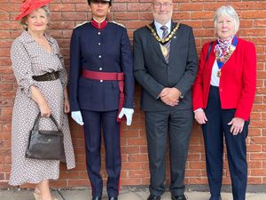 Jill Gooch, with representatives from Lord Lieutenant’s office, Councillor Steve Thornley and Anne Bumford Probus Chairman 